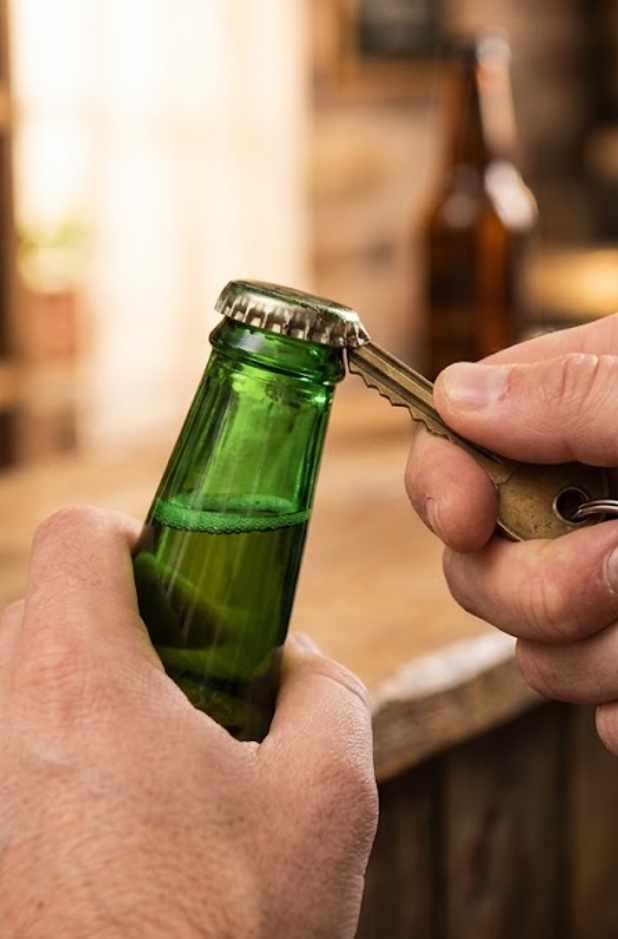 ouverture d'une bouteille de bière avec une clé